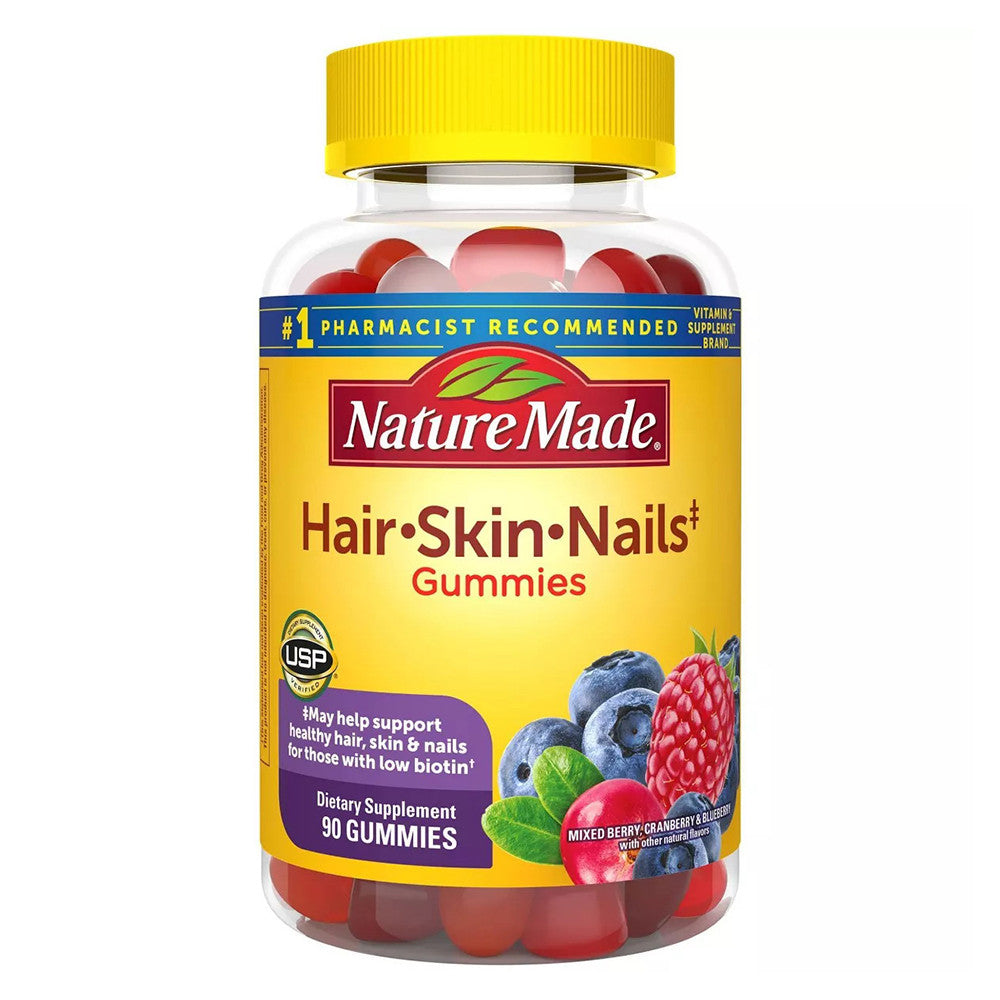 Nature Made Hair, Skin, Nails Adult Gummies Mixed Berry, Cranberry And Blueberry Flavors, 90 Ea